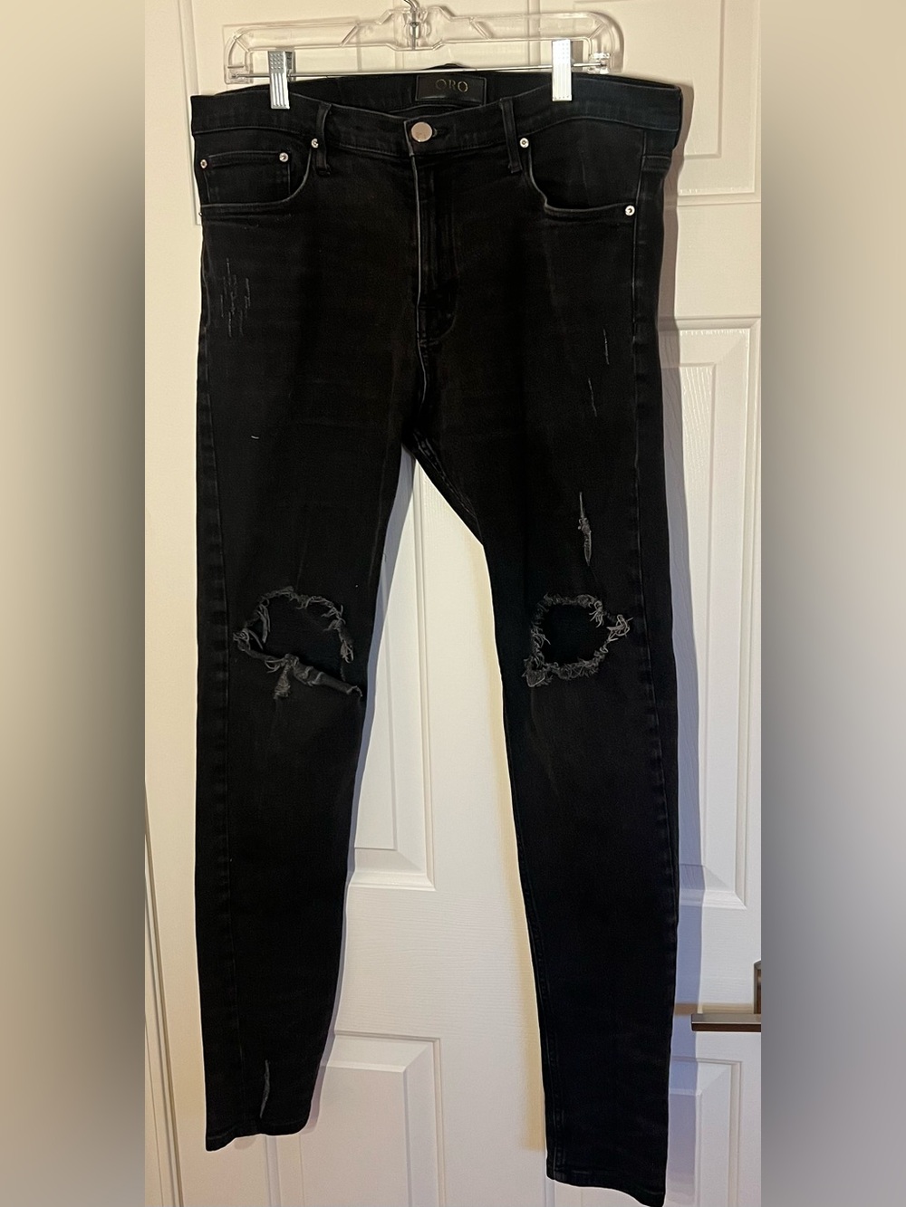 Oro Los Angeles - Black Distressed Knee Jeans - Men's Slim Fit - SIZE 34